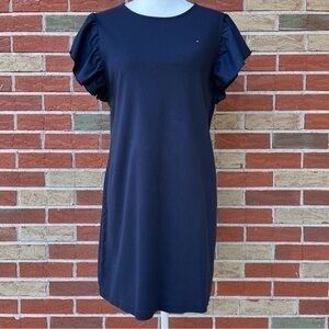 ☀️ Tommy Hilfiger Round Neck Blue Ruffle Sleeve Short Sleeve Dress